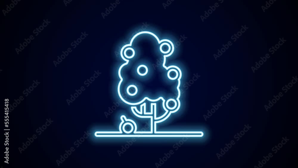 Glowing neon line Fruit tree icon isolated on black background. Agricultural plant. Organic farm product. Fruit garden. Gardening theme. 4K Video motion graphic animation Glowing neon line Fruit tree icon isolated on black background. Agricultural plant. Organic farm product. Fruit garden. Gardening theme. 4K Video motion graphic animation