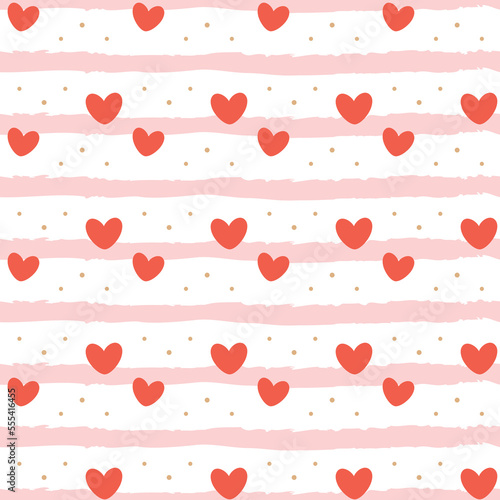 striped seamless pattern with cute red hearts