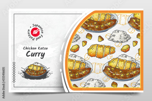 Hand Drawn Chicken Katsu Curry as Japanese Food Pattern