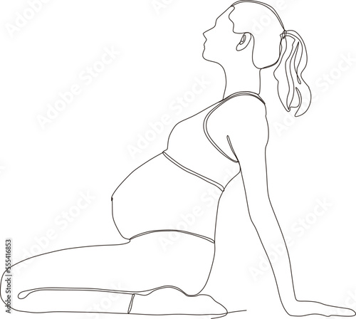 continuous line of beautiful pregnant woman in yoga pose