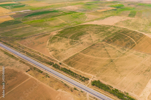 development of agriculture in the city of Shymkent. sowing fields in the South Kazakhstan region. fields with a developed irrigation system in Kazakhstan. rural agricultural fields in kazakhstan photo