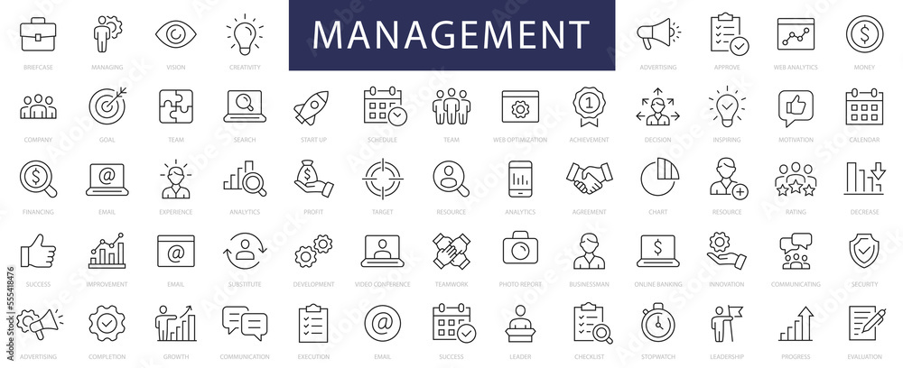 Management & Business thin line icons set. Management editable stroke icon collection. Vector illustrator - obrazy, fototapety, plakaty 