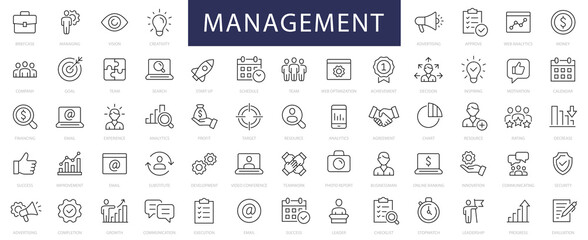 Management & Business thin line icons set. Management editable stroke icon collection. Vector illustrator