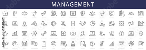 Management & Business thin line icons set. Management editable stroke icon collection. Vector
