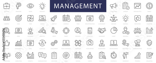 Management & Business thin line icons set. Management editable stroke icon collection. Vector illustrator