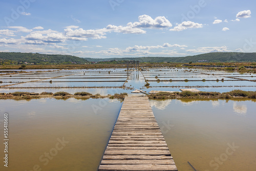 Obraz na plátně A walkway into the saltworks of Sicciole, a traditional salt extraction area