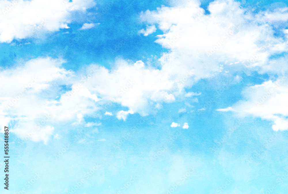 背景素材_青空と雲_水彩 背景素材_青空と雲_水彩
