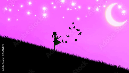 alone anime girl playing with butterflies © animedigitalart