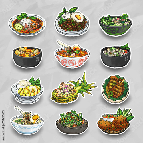 Doodle Hand Drawn Thai Food Sticker Collection Pack