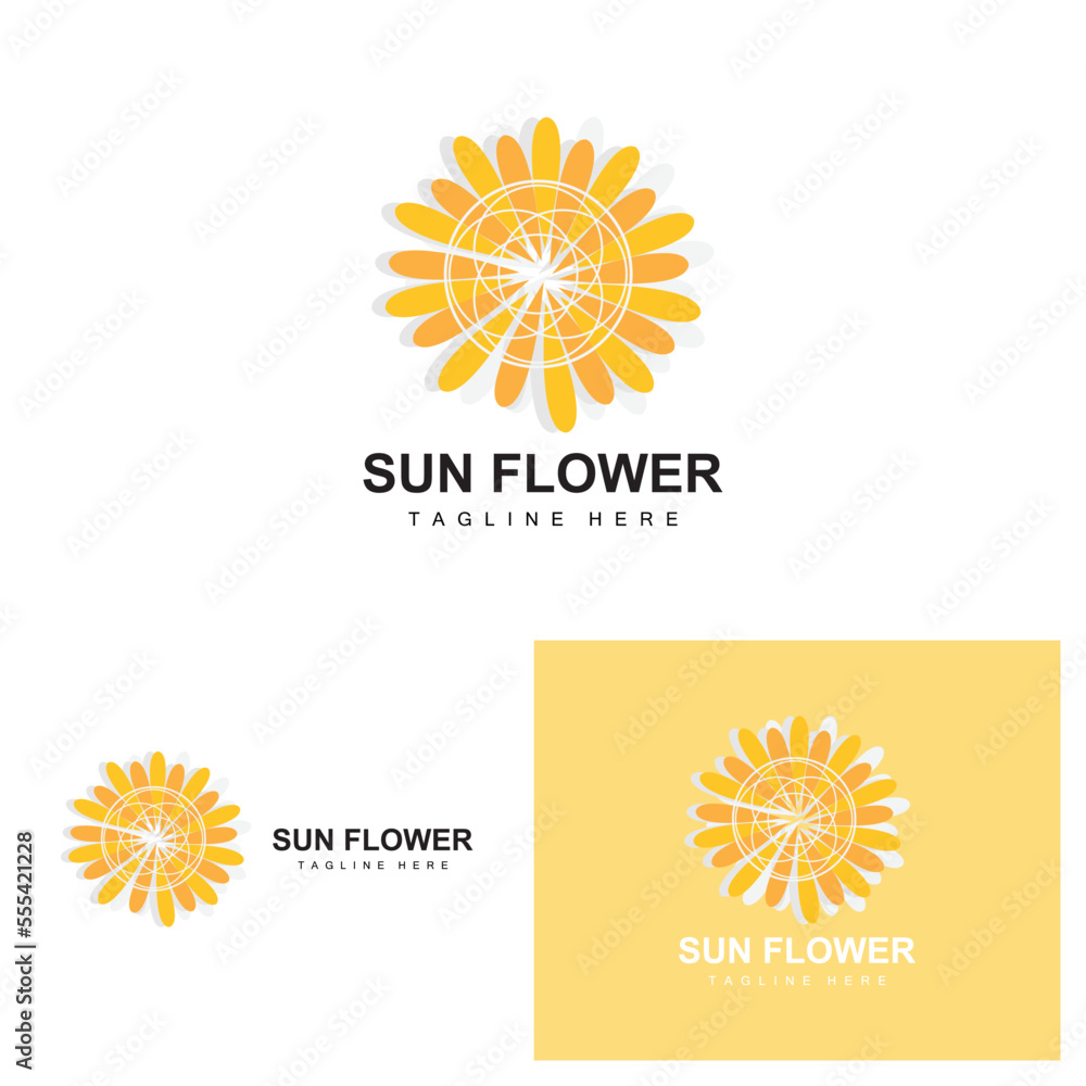 Fototapeta premium Sunflower Logo Design, Ornamental Plant Garden Plant Icon Vector, Company Product Brand