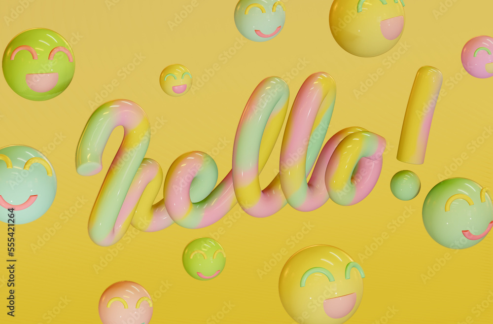 The phrase 'Hello' is expressed in 3D. It becomes a point in your design with lovely and popping colors.