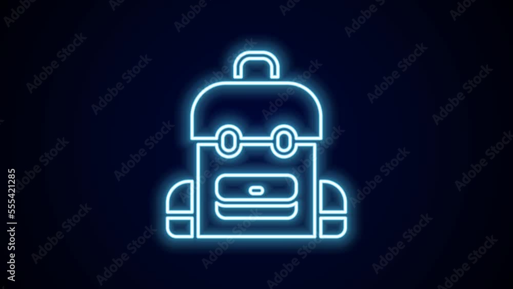 Glowing neon line School backpack icon isolated on black background. 4K Video motion graphic animation Glowing neon line School backpack icon isolated on black background. 4K Video motion graphic animation