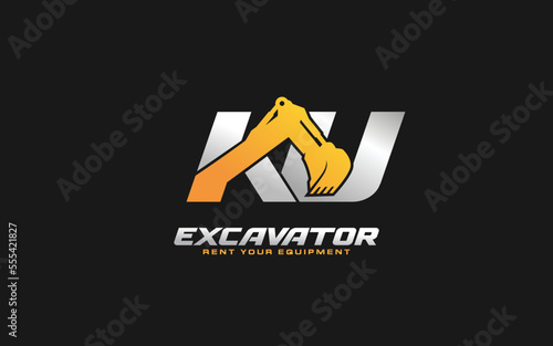 KU logo excavator for construction company. Heavy equipment template vector illustration for your brand.