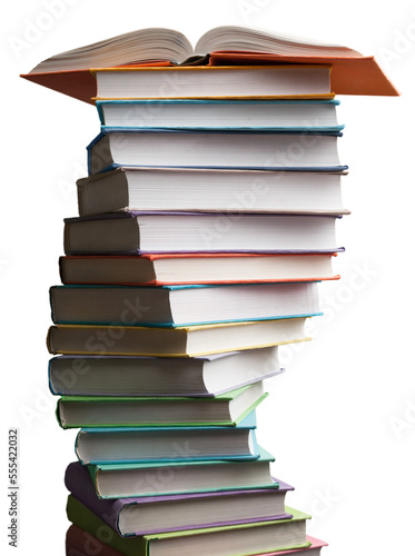 Colorful hardback study books stacking photo