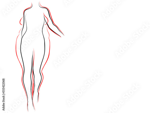 Vector conceptual fat overweight obese female vs slim fit healthy body after weight loss or diet with muscles thin young woman isolated. Fitness, nutrition or fatness obesity, health silhouette shape