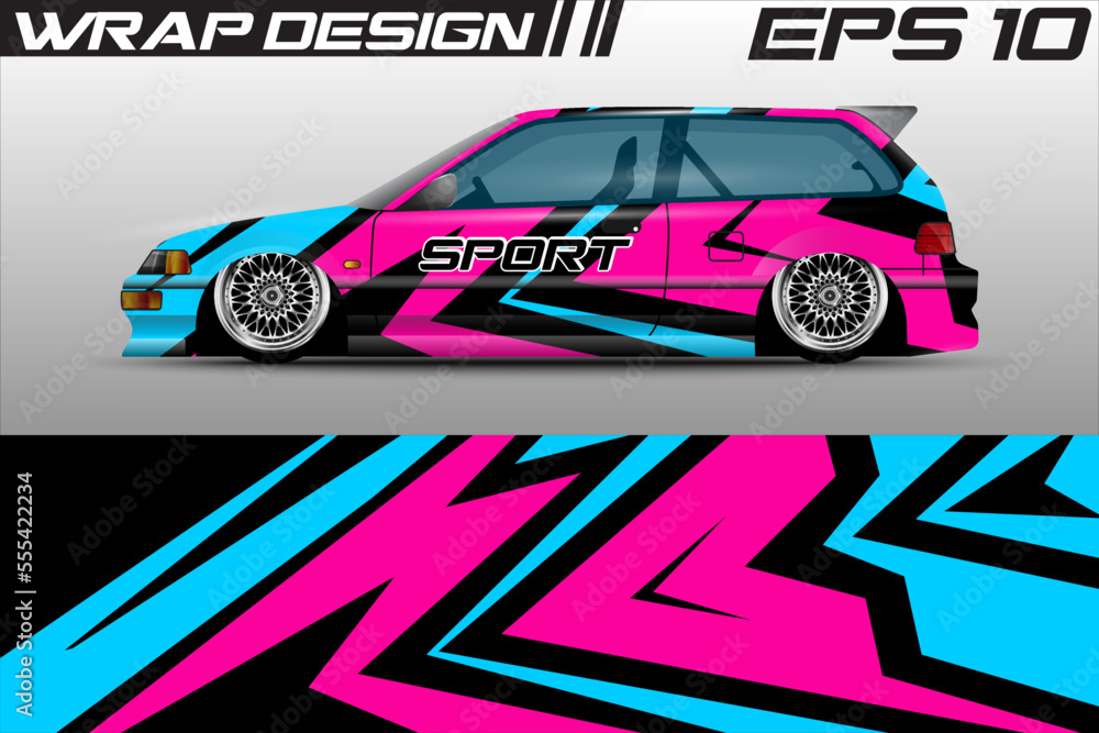 Race car wrapping design vector. Abstract grunge graphic motif racing ...