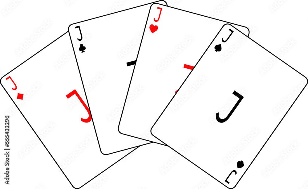 Jack cards of different suits are fanned out. Jack cards of different suits are fanned out.