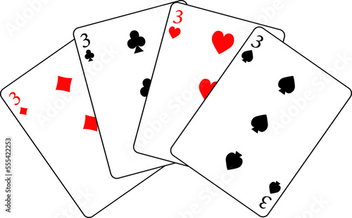 Cards of different suits. Vector illustration of poker cards.
