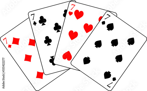 Poker cards. Card number seven different suits.