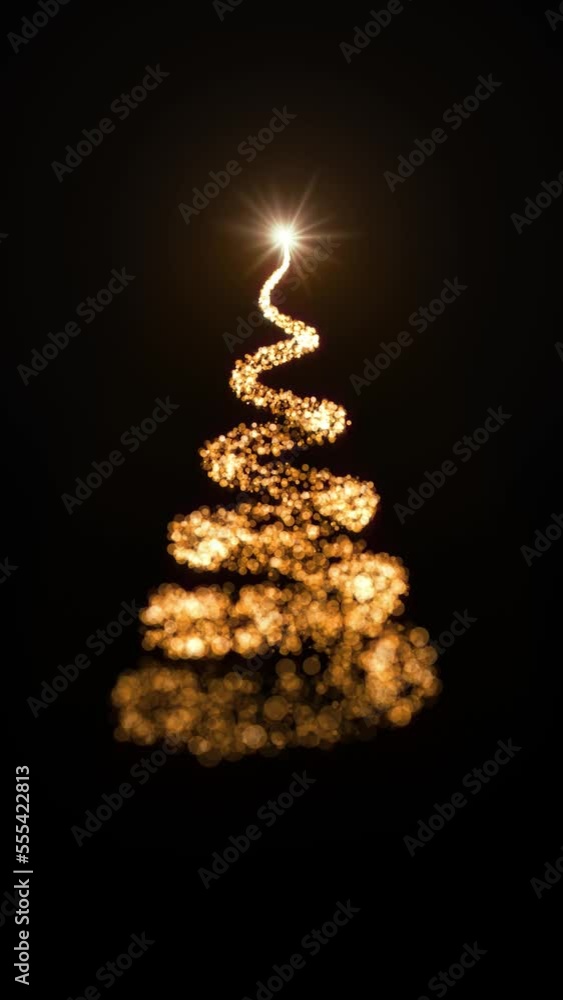 Loopable animated light particle christmas tree on black background in ...