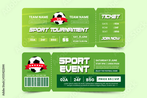 Football tournament, sport event ticket design template easy to customize simple and elegant design