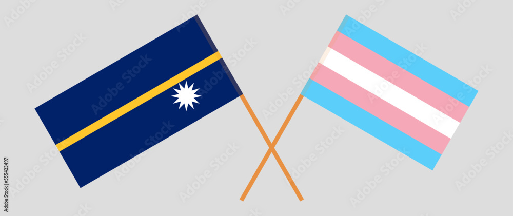 Crossed flags of Nauru and Transgender Pride. Official colors. Correct proportion