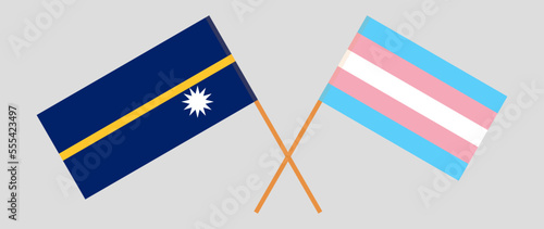 Crossed flags of Nauru and Transgender Pride. Official colors. Correct proportion