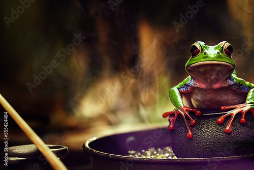 Slowly cooked frog. Abstract.