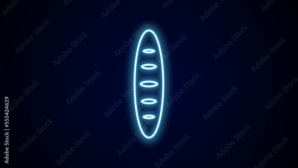 Glowing neon line French baguette bread icon isolated on black background. 4K Video motion graphic animation Glowing neon line French baguette bread icon isolated on black background. 4K Video motion graphic animation