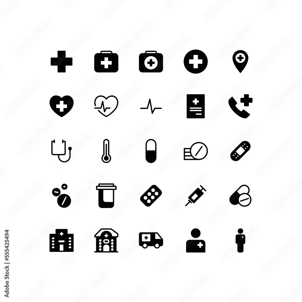 Hospital and medical care icons set. Flat icons vector. Hospital and medical care icons set. Flat icons vector.
