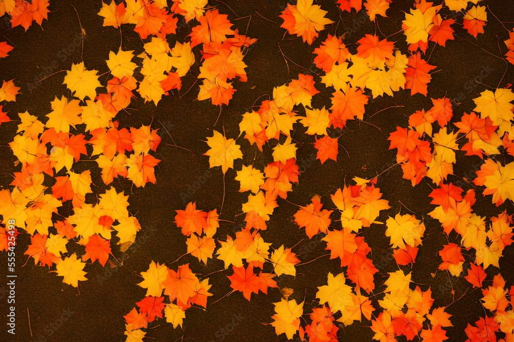 Illustration of autumn maple leaves outdoors, generative ai