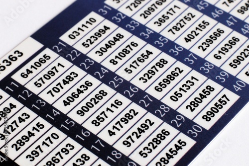 bank card with one-time password numbers, numbered list