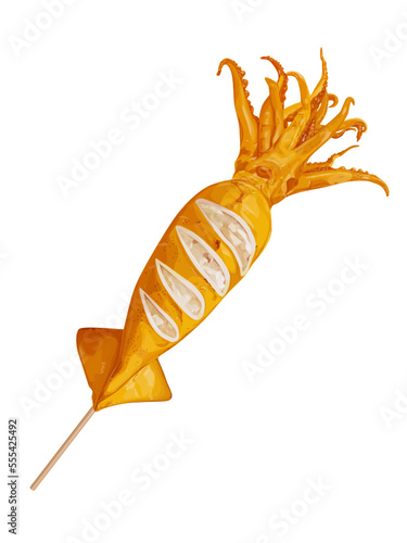 grilled squid isolated on white backhround