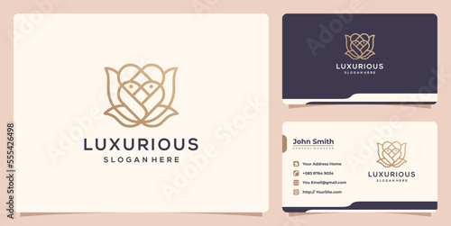 Luxurious monoline flower for spa and salon logo design and business card