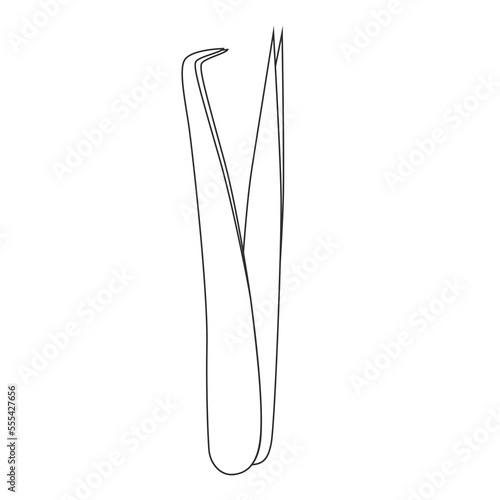 Outline vector icon of tweezers for volume and classic eyelash extensions. Line lashmaker equipment and materials for salon beauty procedure. Professional tweezing by lash master for woman