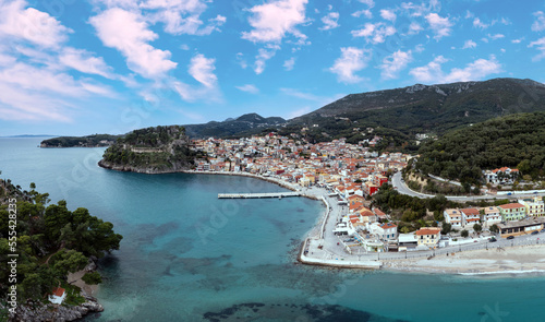 Wallpaper Mural Parga Epirus Greece. Aerial drone view of waterfront Ionian city, coastal road, transparent sea. Torontodigital.ca