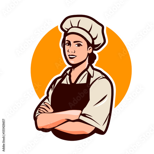chef woman design Chief cook in cap symbol or logo. Restaurant, food concept