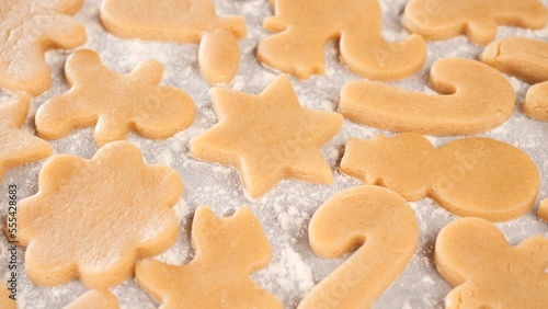 Traditional Christmas gingerbread cookie preparation for baked. Christmas and New Year concept