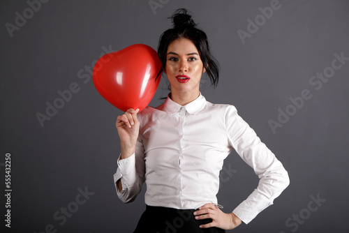 woman with red balloon. Sexy body woman. Red balloons. Sensual. Red lips. 