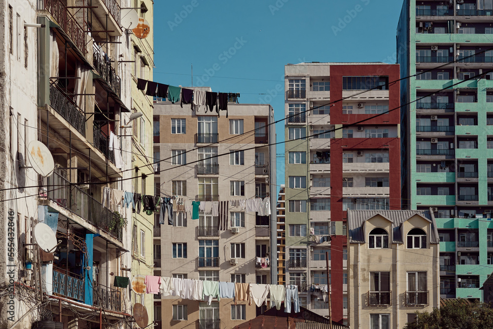 Apartment buildings in ghetto in summer Apartment buildings in ghetto in summer