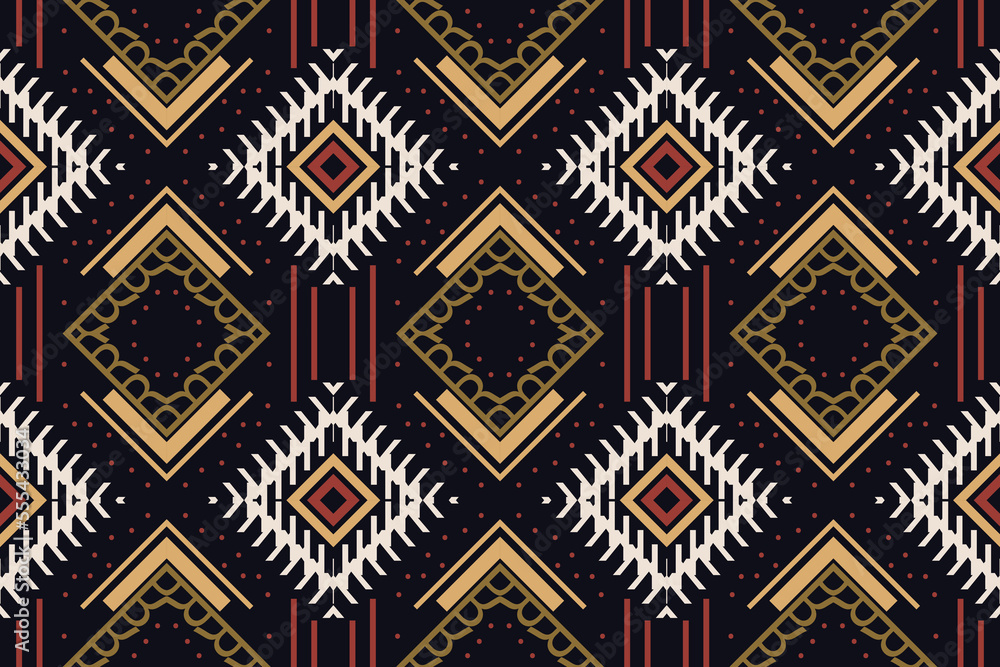 Ethnic Pattern. Ikat Seamless folk embroidery,traditional patterned carpets It is a pattern created by combining geometric shapes. Design for print. Using in the fashion industry.