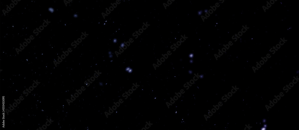 Fototapeta premium Snowfall bokeh on dark foundation. Numerous snowflakes in flying in the air. Winte night snowfall and snowstorm of snow at. Obscure bokeh light impact innovative foundation.