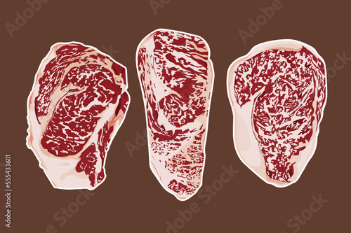 raw wagyu sirloin steak isolated on background.