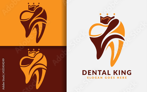 Golden Dental King Logo Design with Modern Style Concept. Dentist Medical Vector Logo Illustration.