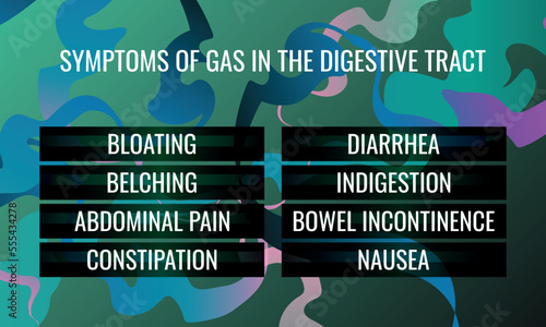 symptoms of Gas in the Digestive Tract. Vector illustration for medical journal or brochure.