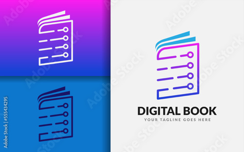 Digital Book Logo Design with Minimalist Tech Lines Style Concept.