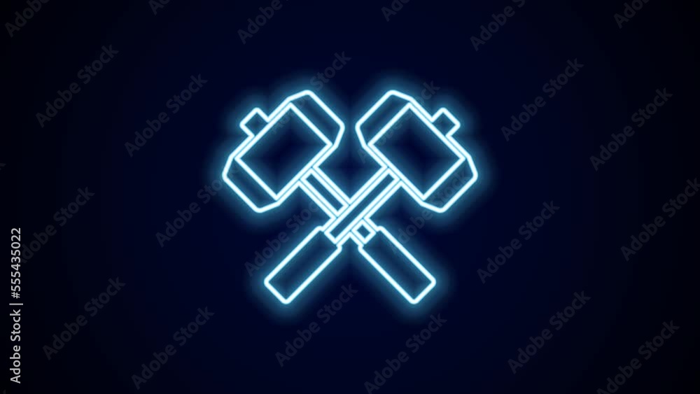 Glowing neon line Medieval crossed battle hammers icon isolated on black background. 4K Video motion graphic animation Glowing neon line Medieval crossed battle hammers icon isolated on black background. 4K Video motion graphic animation