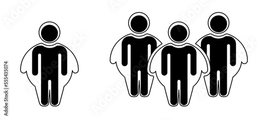 Skinny and fat icons overlap. Balance concept. Vector fitness sport pictogram. Human body in an obese. People on unhealthy with overweight, obesity problem. Fat, calories.,
