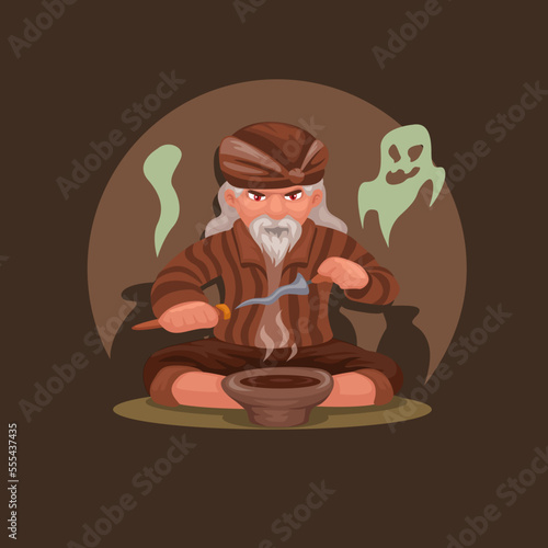 Dukun aka indonesian paranormal doing ritual cartoon illustration vector