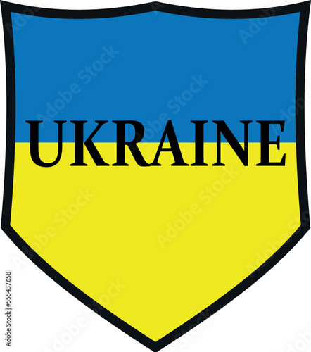 Shield with the colors of the Ukrainian flag with the inscription UKRAINE